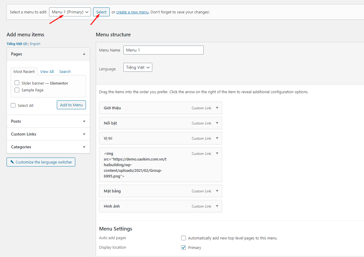 ĐIỀU CHỈNH MENU CHO WEBSITE